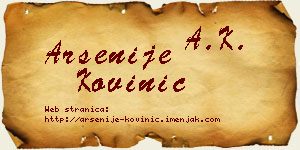 Arsenije Kovinić vizit kartica